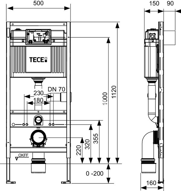 TECEprofil- Inštalačný modul s nádržkou UNI pre WC, s pripojením pre odsávanie zápachu, výška 1,12m, 9300003