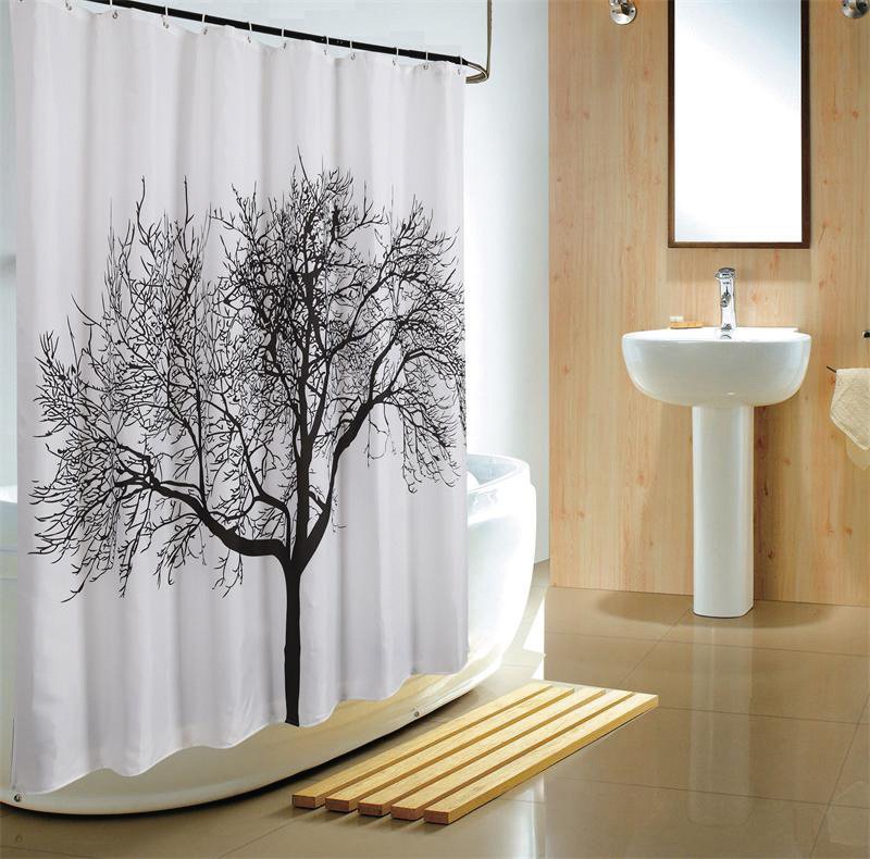 Aqualine ZP008 sprchový záves 180x200cm, polyester, čierny/biely, strom